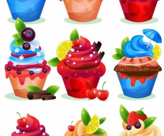 Cupcakes Vorlagen Sammlung Bunte Moderne Fruchtige Schokolade Dekor