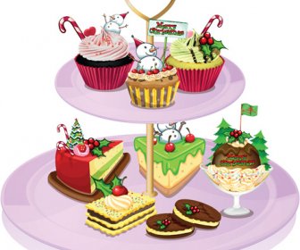 Cupcakes With Christmas Elements Vector