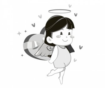 큐피드 4 BW 아이콘 귀여운 만화 소녀 스케치