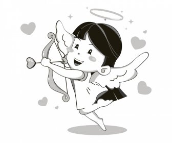 Cupido 2 BW Icono Dinámico Esquema Del Personaje De Dibujos Animados