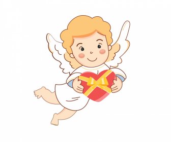 Cupid Ikon Lucu Bersayap Anak Laki-laki Digambar Tangan Kartun Karakter Sketsa