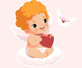 큐피드 아이콘 귀여운 날개 달린 소년 스케치 만화 캐릭터