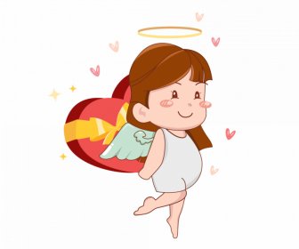 Cupid Icon Cute Winged Girl Present Sketch