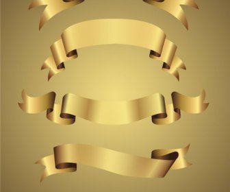 Curled Golden Ribbon Sets On Yellow Background