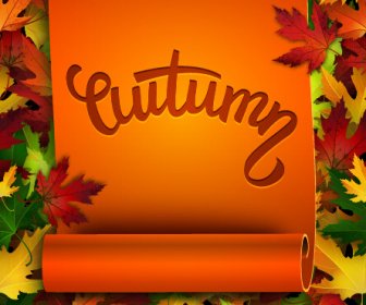 Curled Paper And Autumn Leaves Background Vector