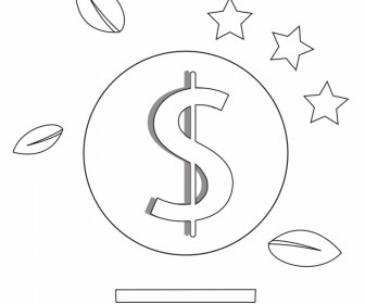 Para Birimi Para Transferi Simgesi Yıldız Yaprak Taslağı