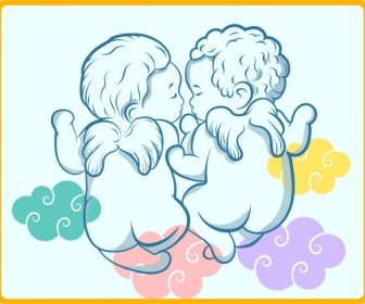 Cute Angle Background Colorful Clouds Kid Icons Sketch