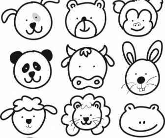 wajah hewan lucu kartun anak-anak Menggambar
