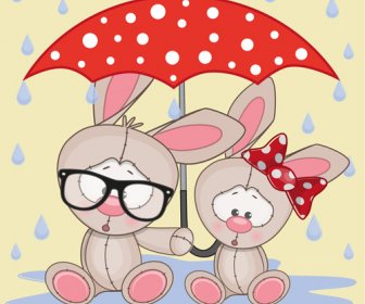 милые животные и векторные мультфильм зонтик