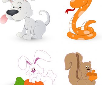 Cute Animals Icons Vector And