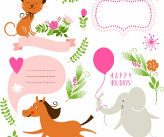 Cute Animals With Labels Design Vector