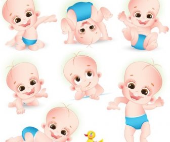 Cute Baby Icons Cartoon Character Colored 3d Design