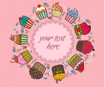 Cute Background Design With Cupcakes Illustration