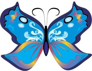 可爱的蓝色形态花卉艺术蝴蝶免费向量