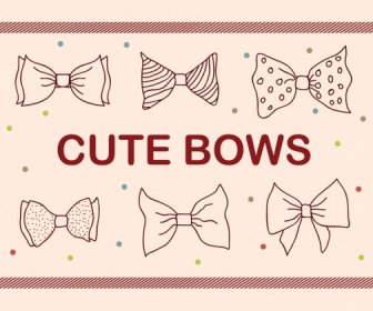Cute Bows Background Hand Drawn Icons Sketch