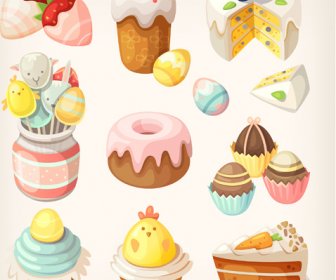 Cute Cake With Sweets Vector