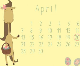 Cute Cartoon April Calendar Design Vector
