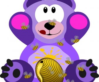милый мультфильм Медведь с медом рисования иллюстрации