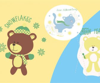 Urso Bonito Dos Desenhos Animados Com Vetor De Flocos De Neve