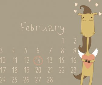 Cute Cartoon February Calendar Design Vector