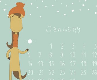 Cute Cartoon January Calendar Design Vector