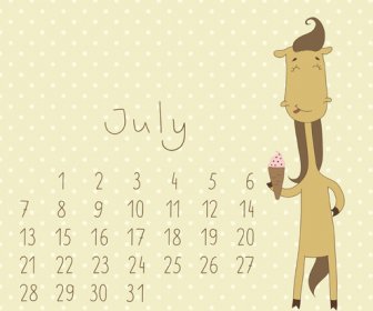 Cute Cartoon July Calendar Design Vector