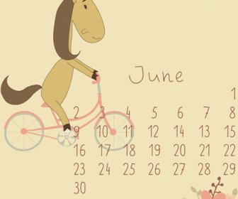 Simpatico Cartone Animato Giugno Calendario Vettoriale