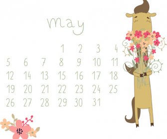 Cute Cartoon May Calendar Design Vector