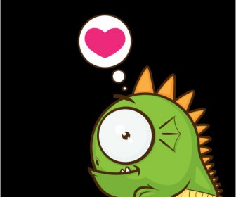 Cute Cartoon Monster With Heart Vector