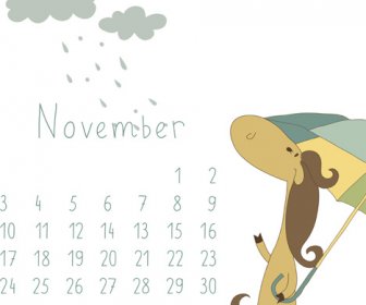 Cute Cartoon November Calendar Design Vector
