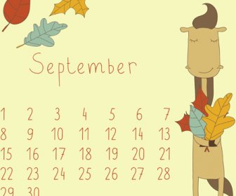 Cute Cartoon September Calendar Design Vector