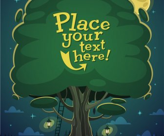 Cute Cartoon Trees Vector Background Graphics