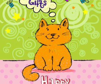 แมวน่ารักวันเกิดบัตรสร้างสรรค์เวกเตอร์