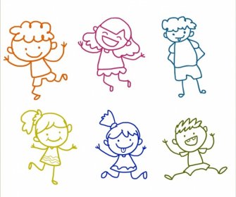 Cute Children Icons Outline Various Colorful Cartoon Style