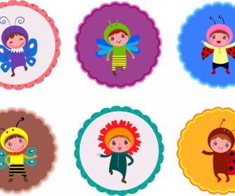 Süße Kinder Insekten Kostüme Tragen Vektor-Illustration-sets