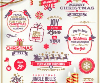 Sevimli Noel Tatil Etiketler Vektör Tasarımı