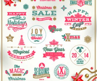 Cute Christmas Holidays Labels Design Vector