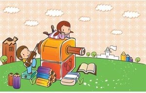 Cute Clip Art Children Playing In Garden Book8217s On Grass Vector Kids Illustration