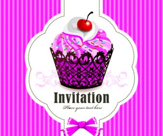 Tarjetas De Invitaciones Cupcakes Cute Vector Set
