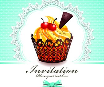 かわいいカップケーキの招待状カード ベクトルを設定