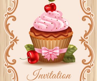 Cupcakes Cute Vector Tarjetas De Invitación