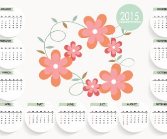 Bunga Lucu With15 Kartu Kalender Vektor