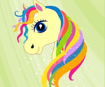 Cute Horse Head Icon Colorful Sparkling Cartoon Decoration