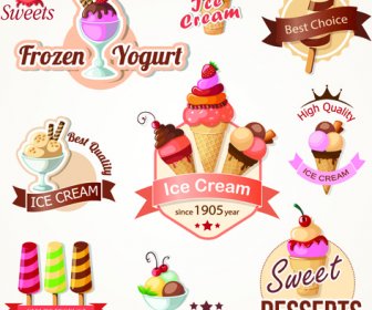 Cute Ice Cream Logos And Labels Vector