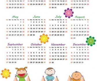 Niños Lindos Con Calendario De Vector Colorido Pencil15