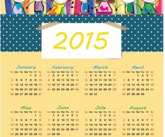 Anak-anak Lucu Dengan Pola Bintang Header Kuning Background15 Vektor Kalender