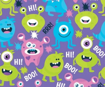 Cute Monsters Seamless Background