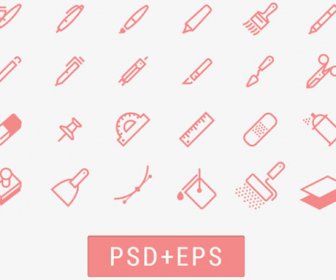 Cute Office Tools Line Icons Vector