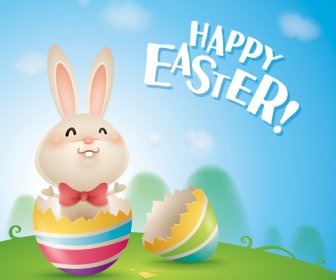 Cute Rabbit With Easter Background Vector