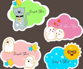 Cute Stickers Decoration Stylized Cat Ghost Sun Icons